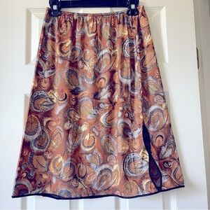 Vanity Fair Satin Nightgown Skirt Size L Vintage Brown Black Feathers